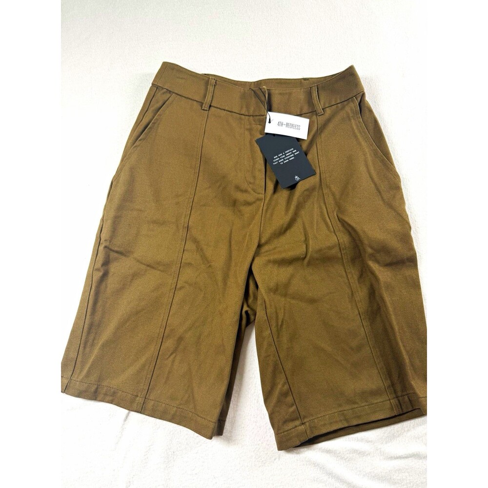 4TH + RECKLESS Womens Brown Twill Cotton Chino Shorts Flat Front Zip Pocket 566